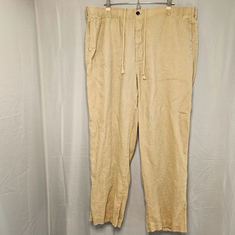 28 Palms 100% Linen Drawstring Pants Mens XXL 30 Tan Khaki Beach Relaxed Summer